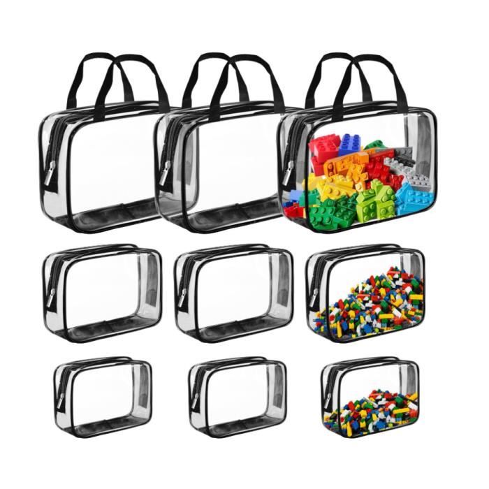 Lot 6 Sacs Rangement Jouets PVC Transparent - 30x22x10cm - Fermeture éclair - Multicolore - Organisation