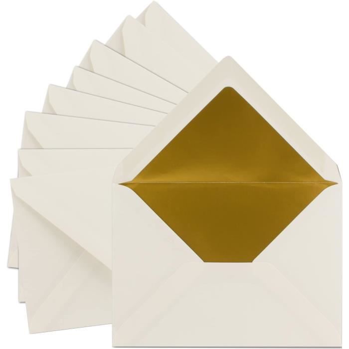 Japun - Enveloppes (50 Pièces), Enveloppe Sans Fenêtre - DIN Long - 220 X 110 Mm - Intérieur : Or - Couleur Du Papier : Noir