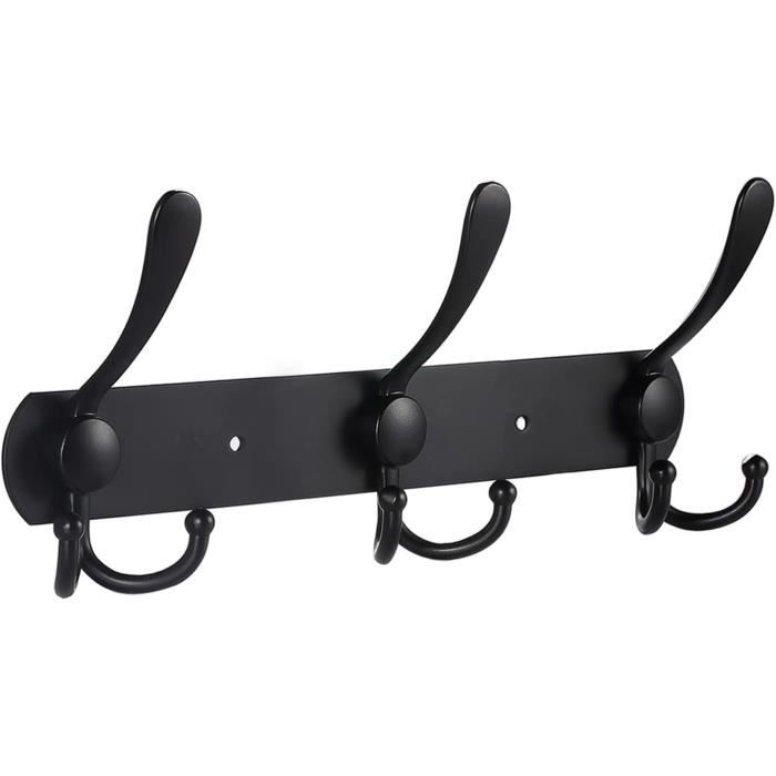 Porte-manteau Mural 16 Crochets Noir - Alliage Aluminium - Charge 10kg - Pour Chambre/salle De Bain - 8
