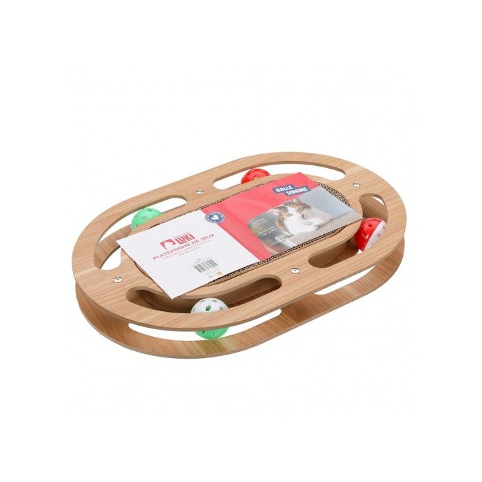 Comparer les prix de Mon ami Luki - Plateforme de jeux 4 balles et griffoir ovale - MARRON - CHAT - 41X27X4CM