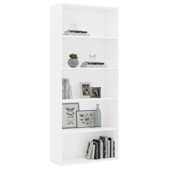Bibliothèque - KAI - 80x30x189 cm - Blanc - 5 étagères - Aggloméré Bibliothèque - KAI - 80x30x189 cm - Blanc - 5 étagères - Aggloméré