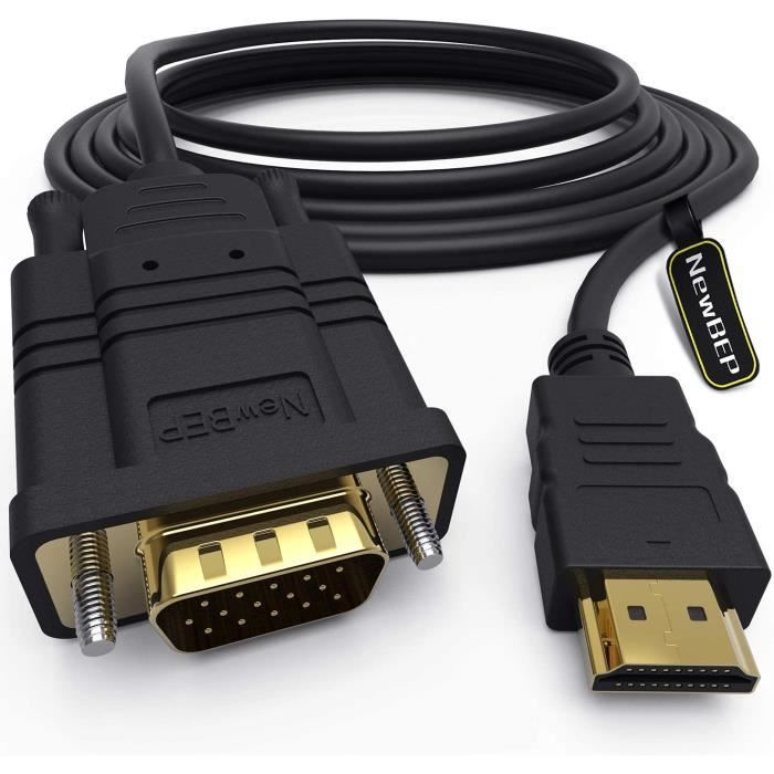 Cable HDMI vers VGA 1.8 m, Adaptateur HDMI VGA en Plaqué pour Ordinateur 1080p (mâle vers mâle Cable HDMI vers VGA 1.8 m, Adaptateur HDMI VGA en Plaqué pour Ordinateur 1080p (mâle vers mâle