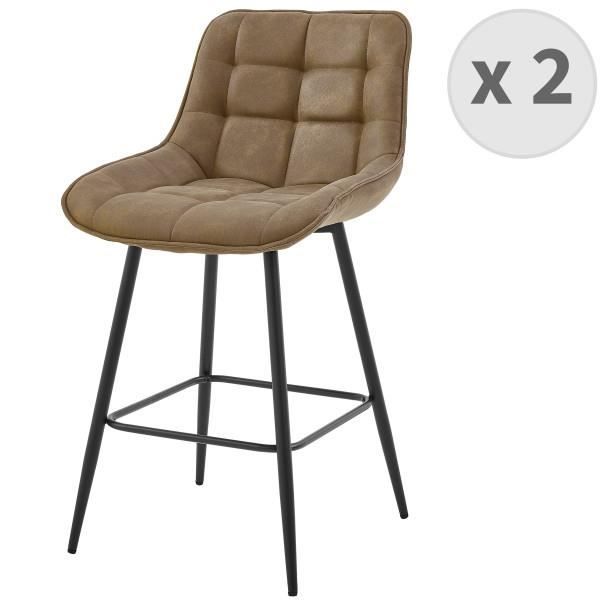 fauteuil de bar vintage en microfibre marron et métal noir (x2)