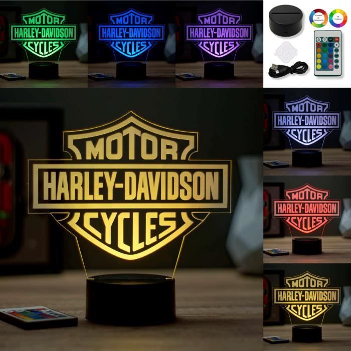 Lampe de chevet veilleuse Emblème Harley Davidson avec télécommande - Cadeau  anniversaire surprise Collection Déco - Cdiscount Maison