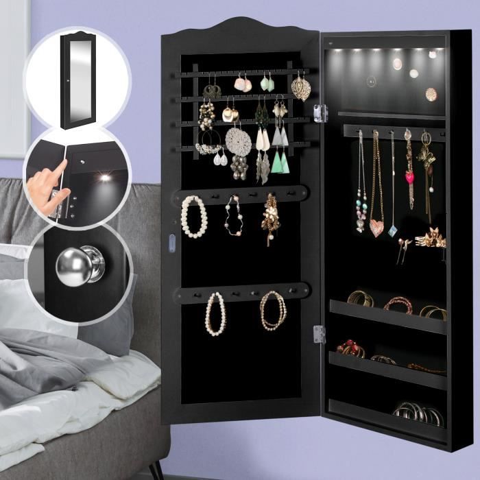 Armoire à Bijoux avec Miroir Murale ou Accrochée à la Porte, Style