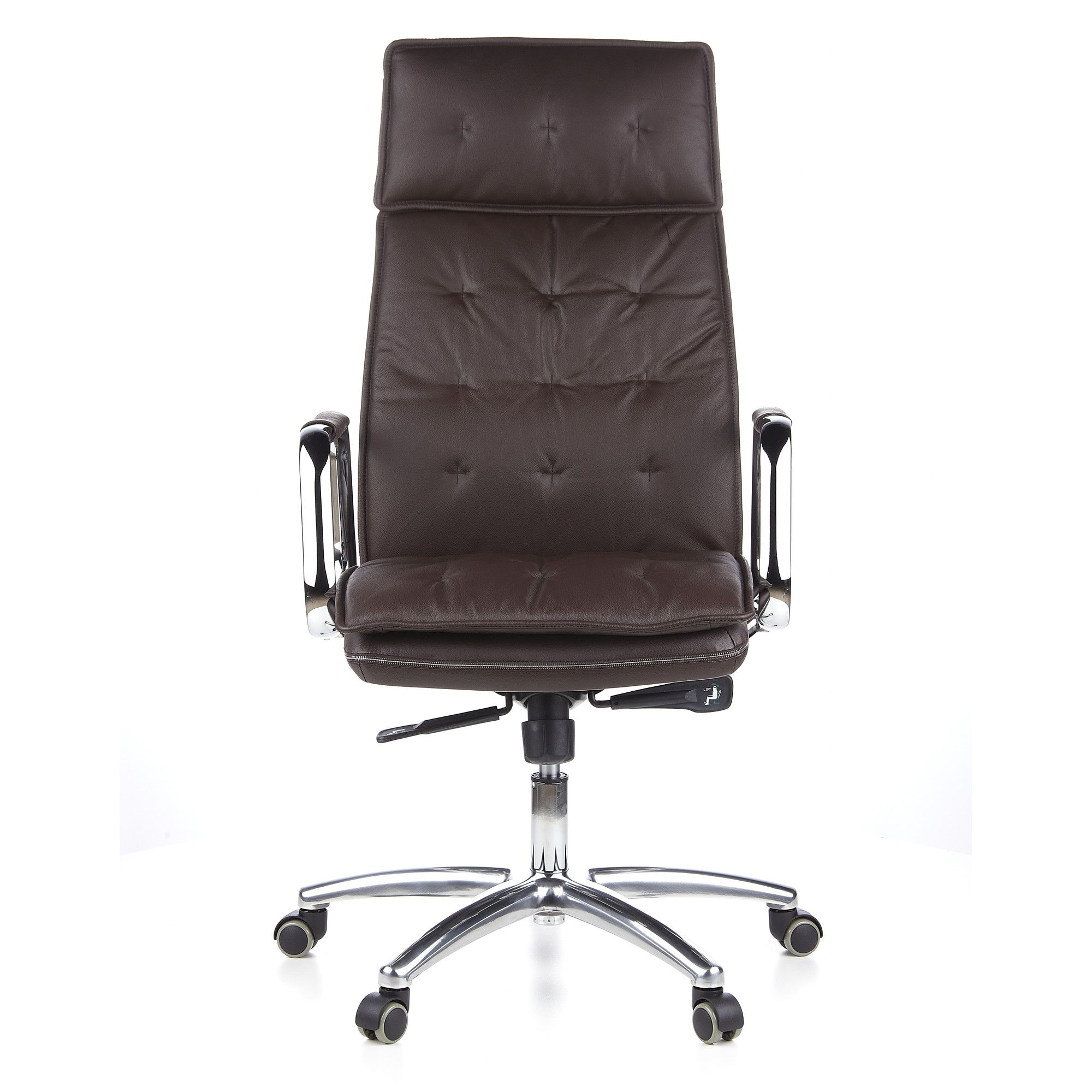fauteuil de bureau villa 20 en cuir nappa marron - hjh office - mécanisme synchrone - rembourrage épais