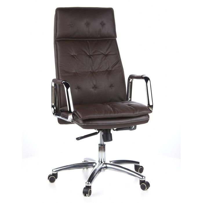 fauteuil de bureau villa 20 en cuir nappa marron - hjh office - mécanisme synchrone - rembourrage épais