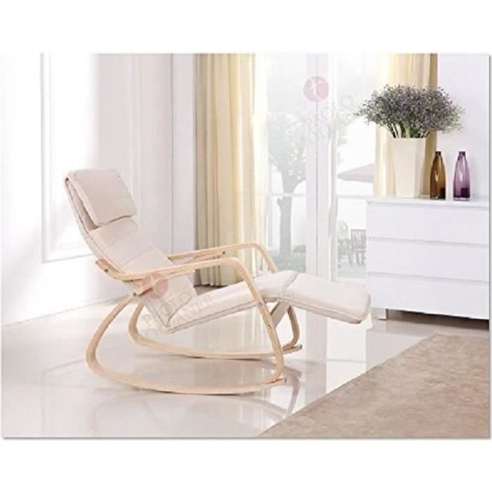 fauteuil / chaise à bascule couleur  beige avec repose-pieds réglable et pochette latérale