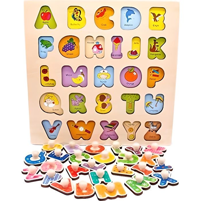 Puzzle enfant en bois alphabet 3 4 ans garçon fille,puzzle à encastrements  lettre bois jouet éducatif montessori bébé cadeau - Cdiscount Jeux - Jouets
