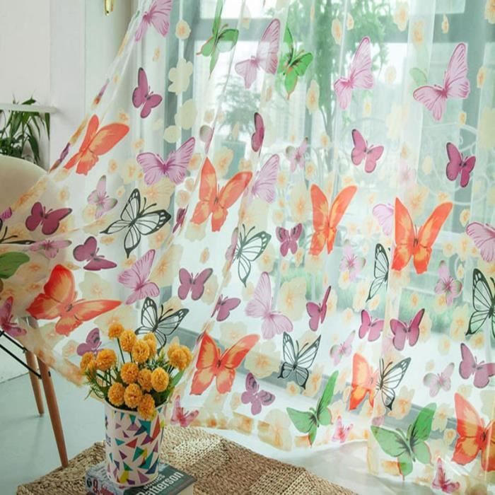 ENEN Lot de 2 Rideau Voile, Rideau Voilage Translucides Rideaux pour Salon, 3D Papillon Coucher Voilage Fenetre, Moderne Panneaux de Rideaux Intérieurs (140x275cm,Bleu Rose