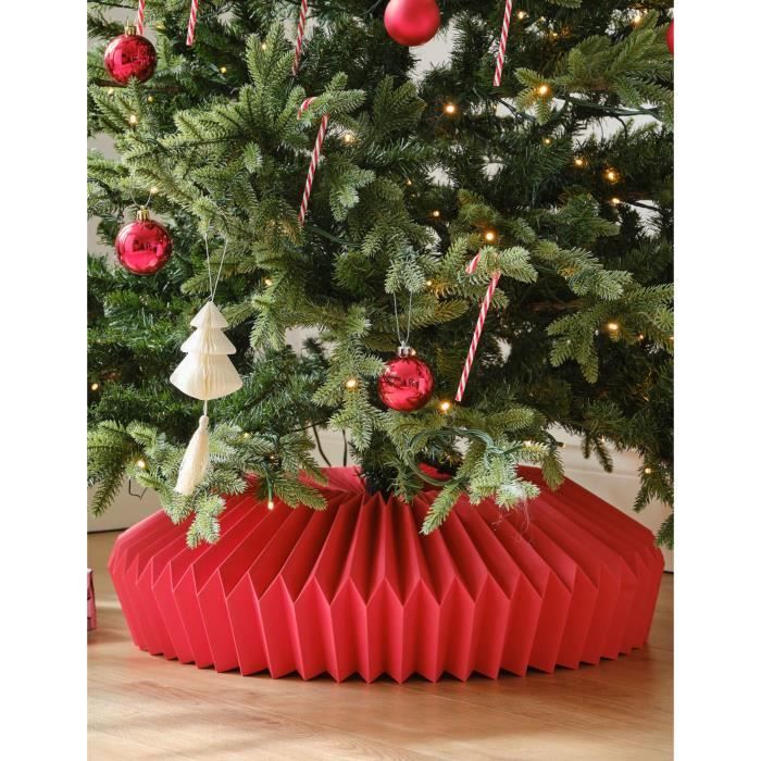 Jupe De Sapin De Noël Rouge Et Noir - 120 Cm De Diamètre, En Feutre, Avec Motifs Flocons