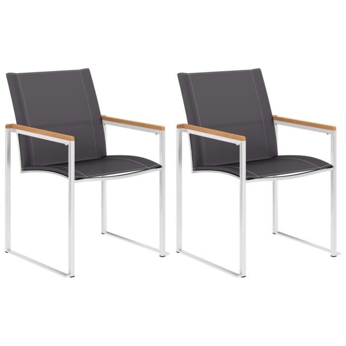 chaise de salon scandinave - fncm® - lot de 2 chaises de jardin - gris - textilène et acier inoxydable