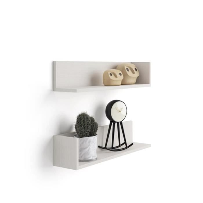 paire d'étagères luxury - mobili fiver - frêne blanc - mélaminé - effet bois en relief