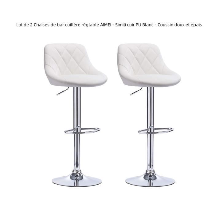 Chaises de bar cuillère réglable AIMEI - Simili cuir PU Blanc - Confortable et facile dentretien