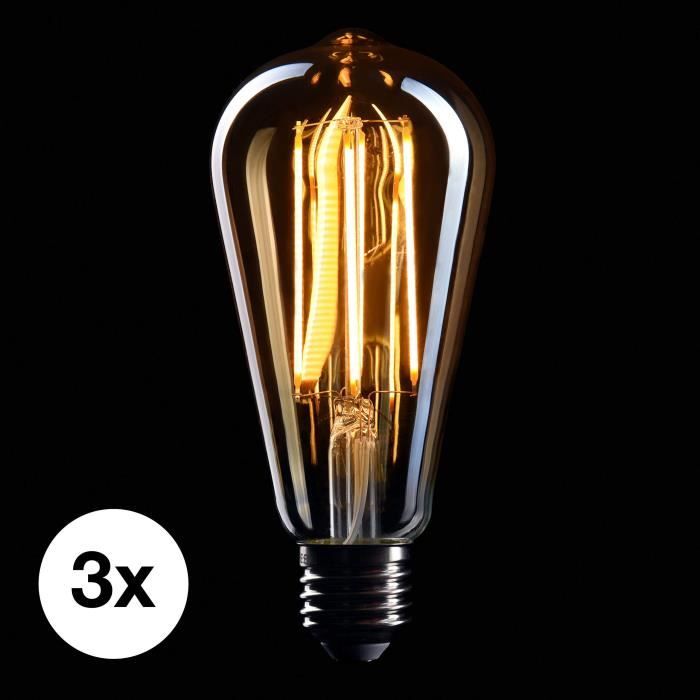 2W utilisable avec gradateur 230V EL08 Idéal pour léclairage nostalgique CROWN LED 3 x Ampoule Edison culot à vis E14