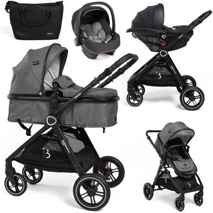 BEBELISSIMO - Poussette combinée trio 3 en 1 - siège auto I-size 40-87cm - nacelle - dès la naissance - jusqu’à 22kg - Nicea -gris