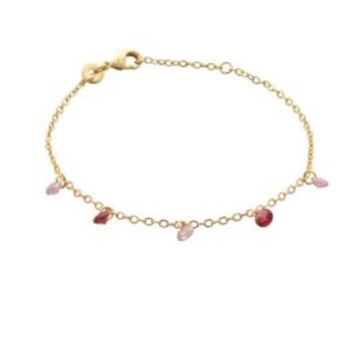 Collier Pampilles Perles Cristal Rose Violet - Plaqué Or 18 Carats, Neuf Avec Étiquettes