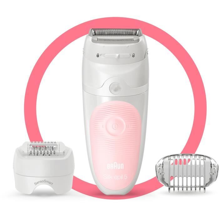 Epilateur électrique femme Braun Silk-épil 5-620 - Blanc/Rose - Tête de rasage+tondeuse - Technologi