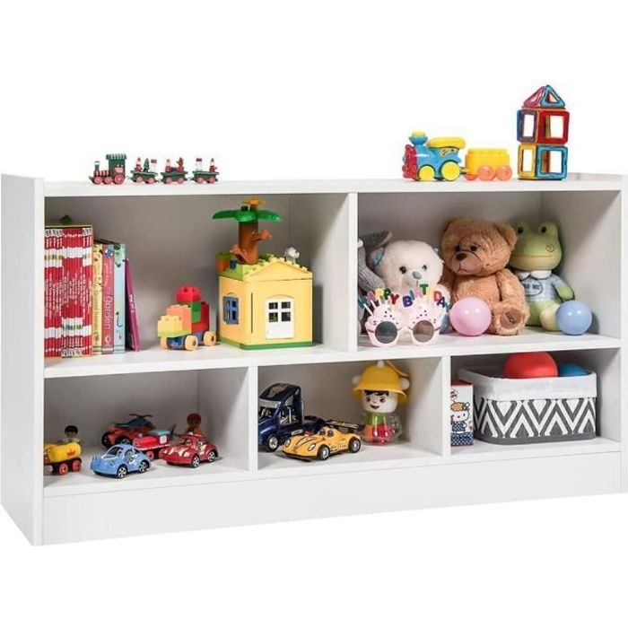 DREAMADE Bibliothèque Enfants avec 5 Casiers Ouverts Meuble de Rangement pour Jouet avec Pieds Antidérapants 111X30X615CM Blanc
