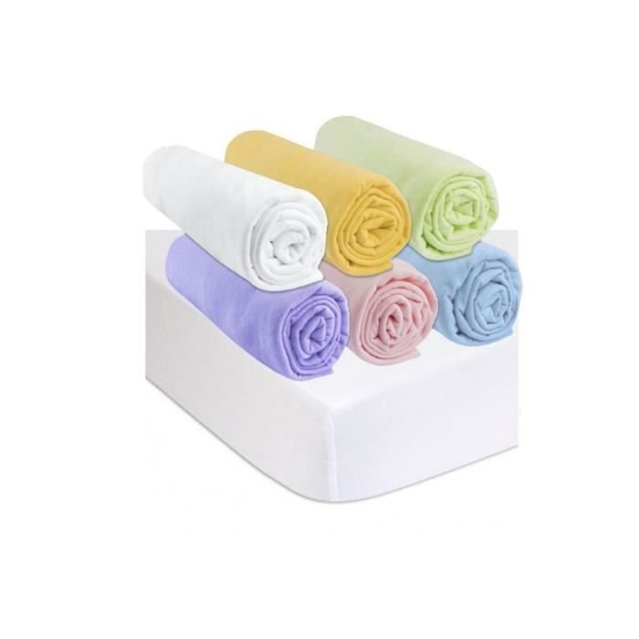 Drap housse 70x140 b&eacute;b&eacute; coton (lot de 6) + 2 prot&egrave;ges matelas