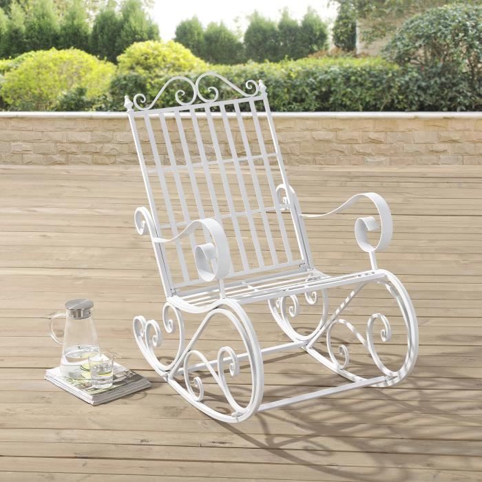 fauteuil à bascule de jardin vintage geraldton métal 92x59x90 cm blanc