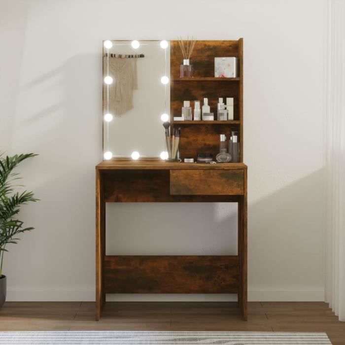 Coiffeuse - ESTINK - 111680 - Chêne fumé - 745x40x141 cm - LED intégrée