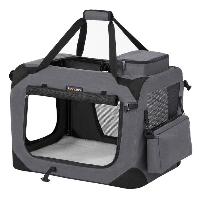 Cage pour Chien Cage de Transport Pliable 60 x 42 x 42 CM gris Cage pour Chien Cage de Transport Pliable 60 x 42 x 42 CM gris