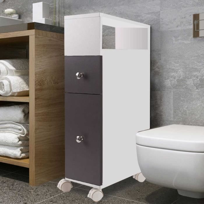 Meuble Rangement Wc Sur Roulettes 2 Tiroirs Gris Achat Vente