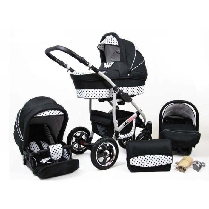Poussette Lux4Kids Larmax noir cosmique points blancs 3en1 avec