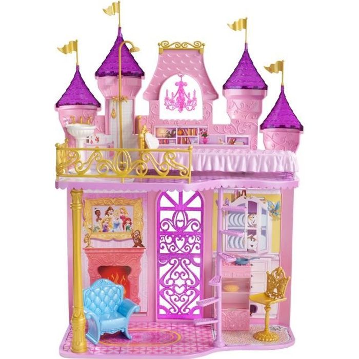 Maison Disney Princesses - MATTEL - Le Château Royal - 4 espaces de jeux - Rose