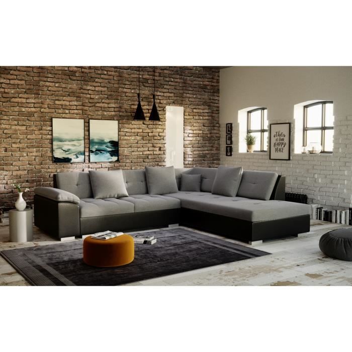 portos canape d angle angle droit gris noir cdiscount maison