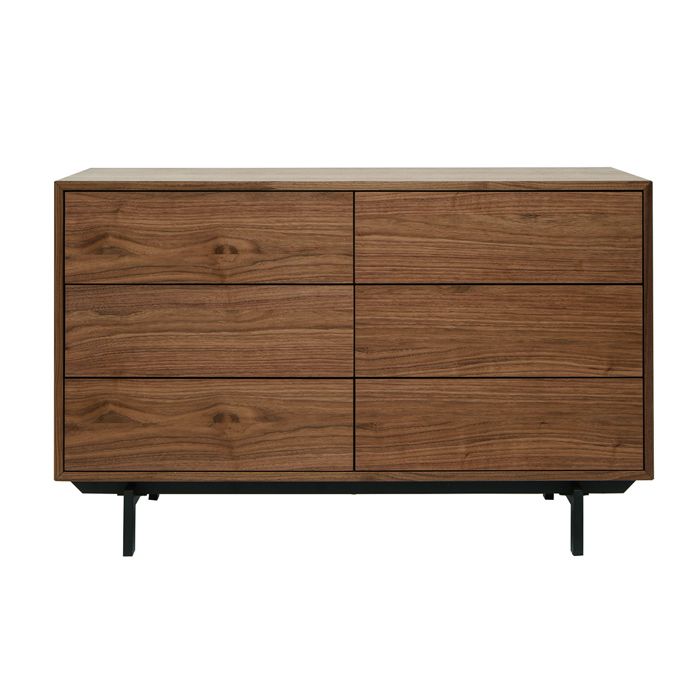 Miliboo - Commode vintage bois foncé noyer et métal noir 6 tiroirs L120 cm MANNY