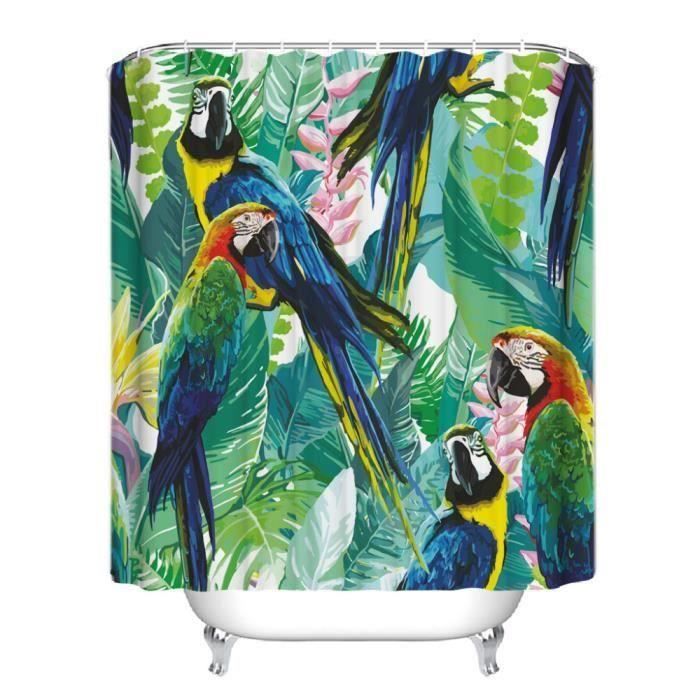 Rideau De Douche 200 X 200 Cm, Feuilles Vertes, Ourlet Lesté, Résistant à La