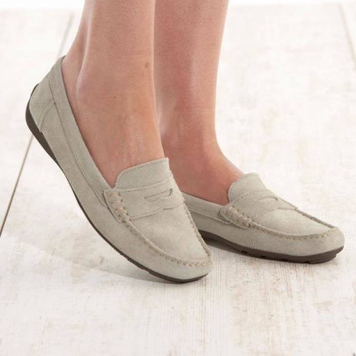 Mocassin Femme Mocassins femme cuir velours véritable semelle antidérapante Sable - Achat / Vente mocassin