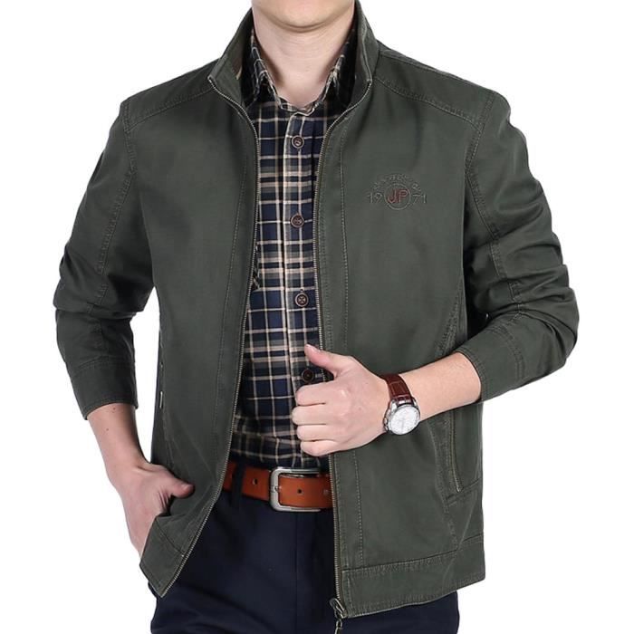 Veste Printemps Homme en Coton Grande Tailles Veste D exterieur Col Montant Vert militaire Cdiscount Pret a Porter