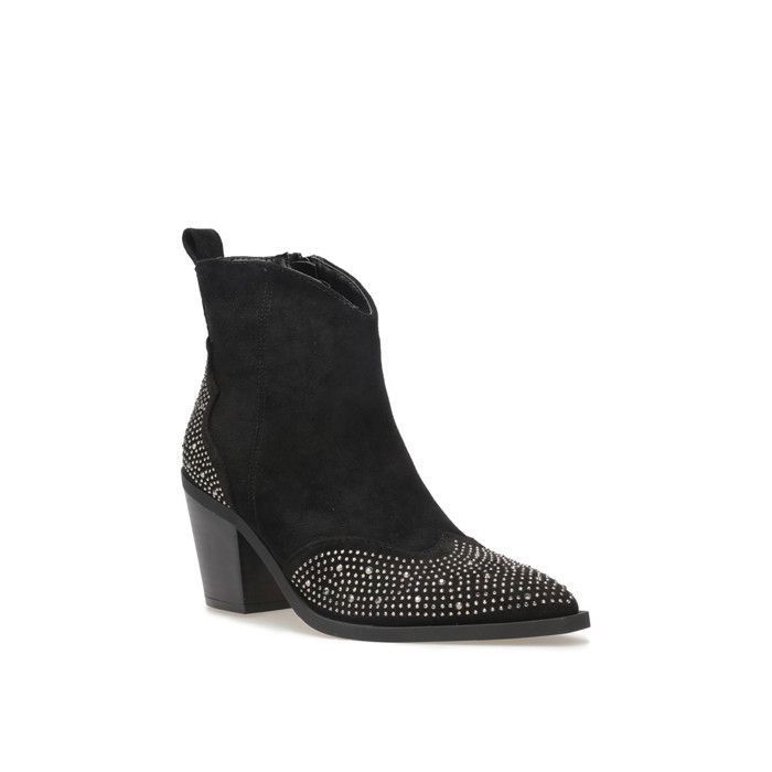 Bottines compensées en suédine ornées de strass - Noir