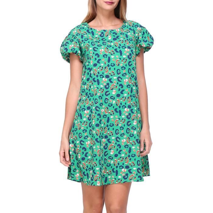 Revdelle Robe Trapeze Col Rond Made In France Manches Courtes Femme Gala Vert Cdiscount Pret A Porter