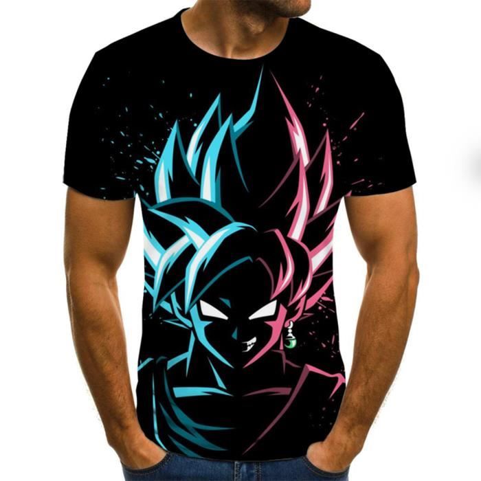 T-Shirt décontractés à motif de dragon ball Noir-Bleu