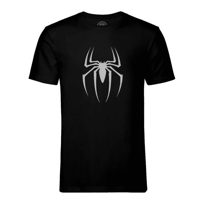 T-shirt Homme Col Rond Noir Spiderman Logo Super Héros BD Film Geek