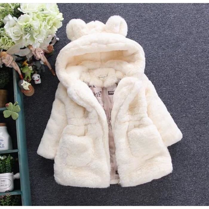 Hiver nouveau ne enfant en bas age bebe filles manteau a capuche chaud lh1007coebq06tg Blanc