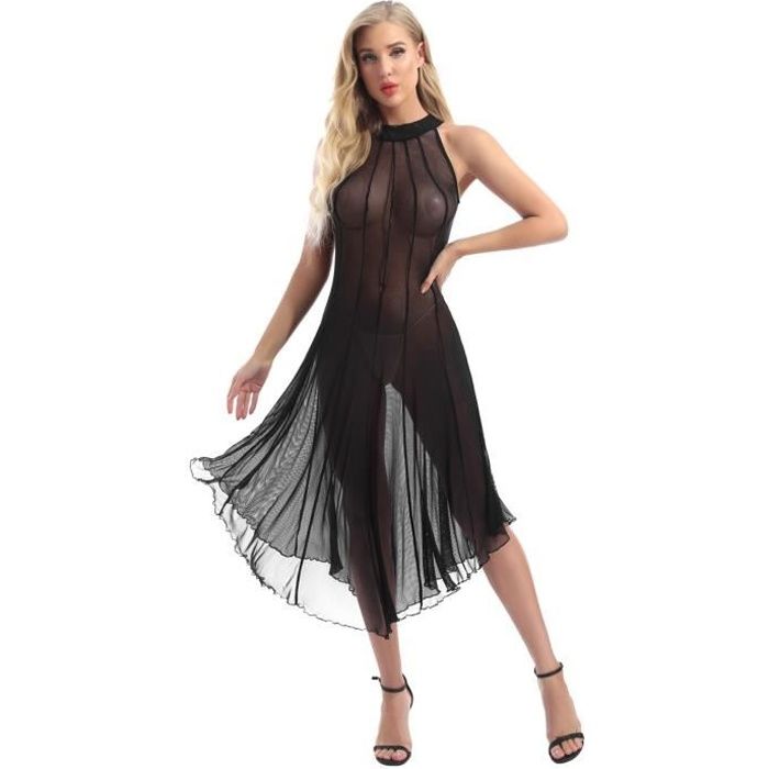 YIZYIF Femme Robe Sexy Transparente Long Robe Slim Fit sans Manches Clubwear S XXL Noir Noir Cdiscount Pret a Porter