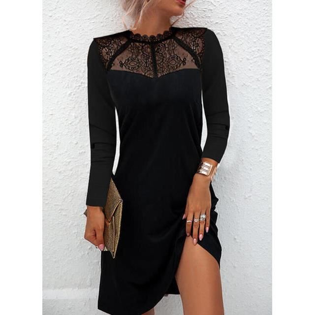 V tements Femme Robe courte manches en dentelle pour femmes col