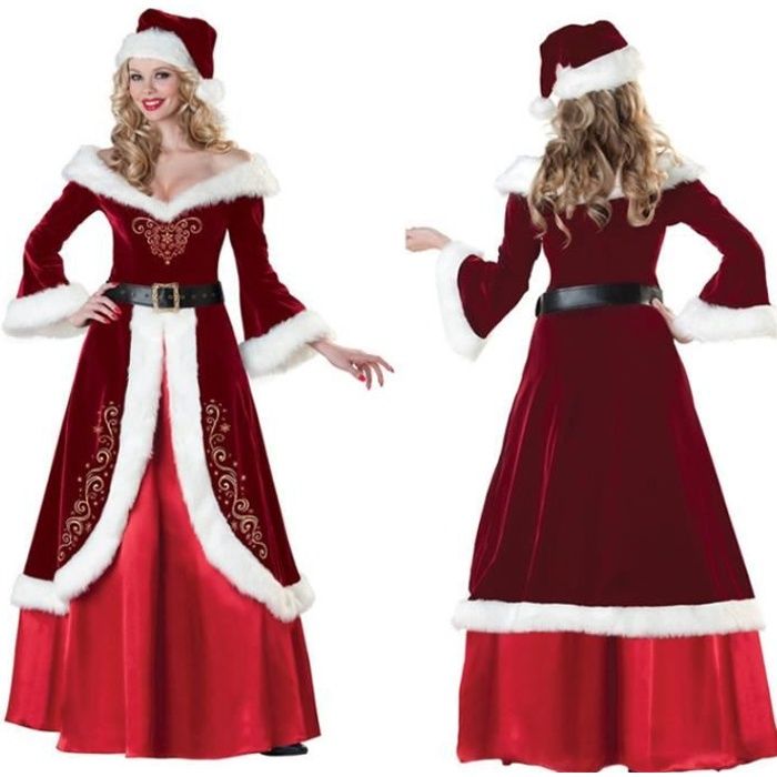 Robe de Noël rouge à capuche en velours pour femme Costume de princesse  déguisement soirée lutins Christmas