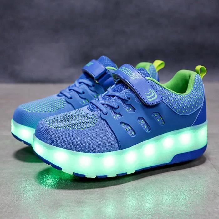 Skateshoes Enfant Basket Roulettes à Chaussures LED Lumière USB Charge Chaussures Garçons Filles