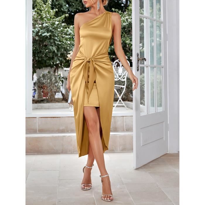 Robe Femme Personnalis nouveau d contract slouchy paule couleur unie cravate taille Beige