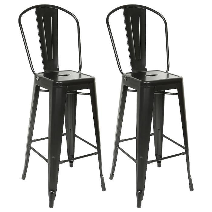 chaise ohmg - hsturyz - lot de 2 tabourets hauts en fer blanc avec dossiers incurvés - 44*53*116cm