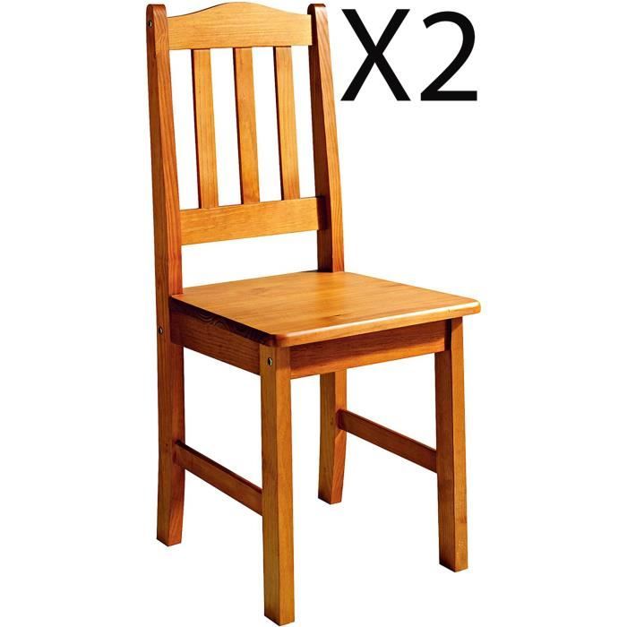lot de 2 chaises de salle à manger en pin massif coloris miel - longueur 42 x profondeur 45 x hauteur 100 cm