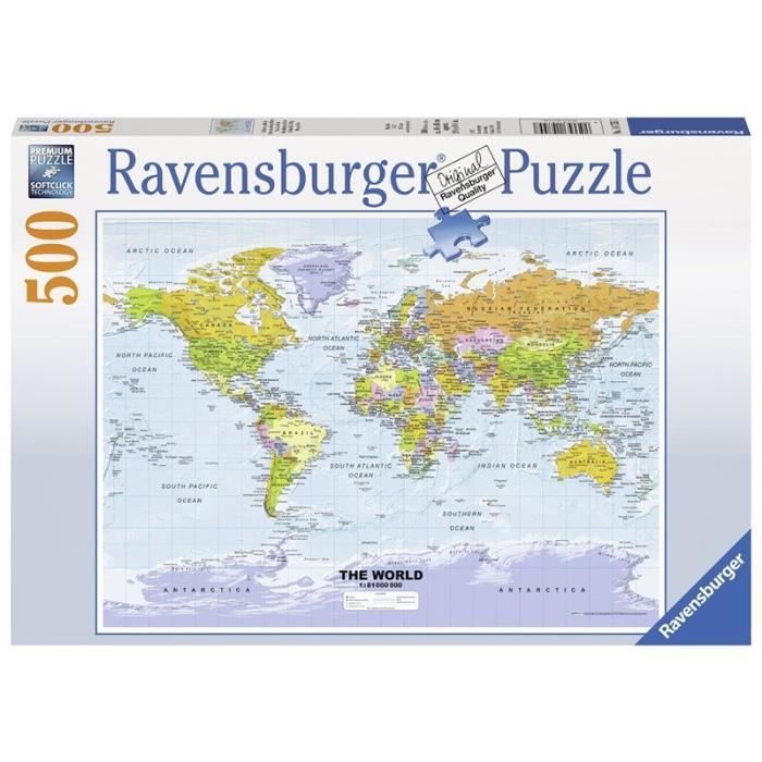 Puzzle 500 Pièces Carte Du Monde Politique En Anglais