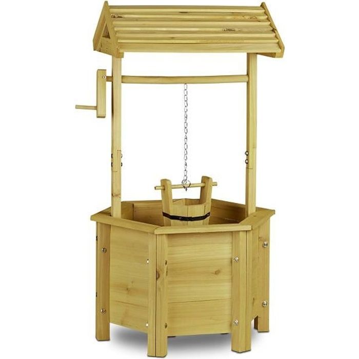 Meilleurs prix pour Relaxdays Puit de décoration jardin en bois avec seau et manivelle HxlxP: 82 x 47 x 41 cm, nature:  Jardin