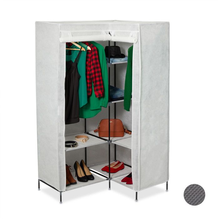 Relaxdays Armoire de coin 8 étages 2 tringles système d’emboîtage portes 169x100x83cm armoire en tissublanc